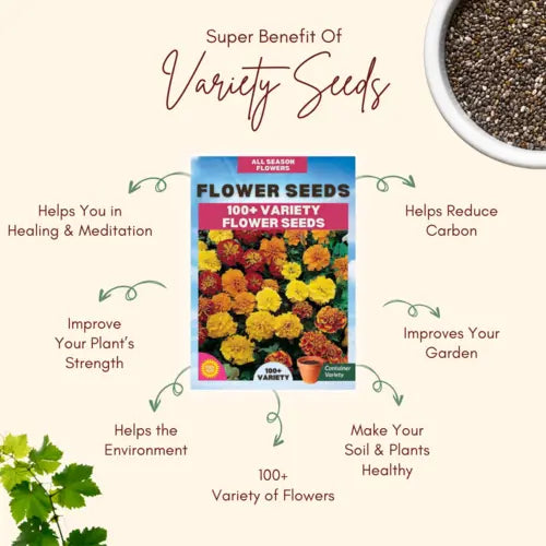 Flower Seeds 100+ Different Flowers + FREE Plant Growth Supplement