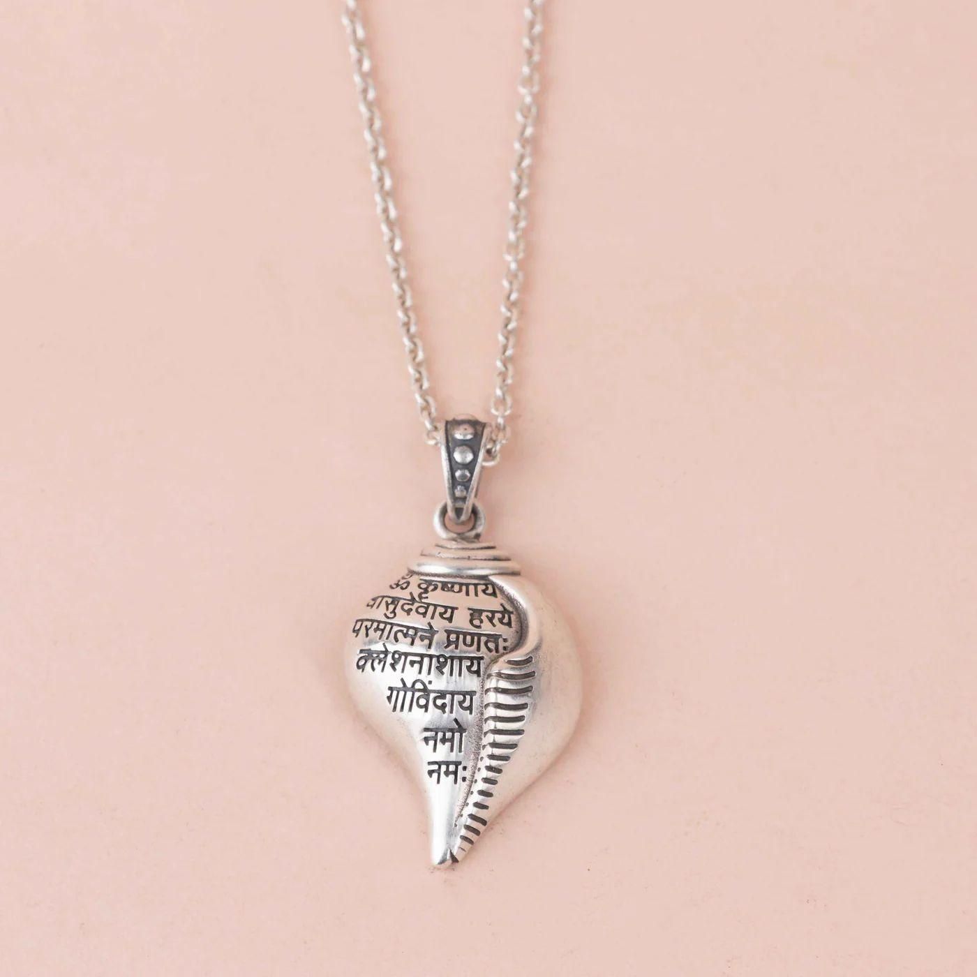 Shri Krishna Shankha Pendant with Chain with shloka