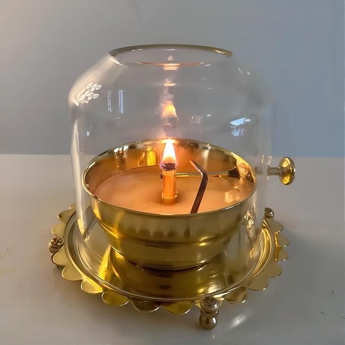 Akhand Diya Lamp with Adjustable Wick & Glass 🪔 OFFER TODAY