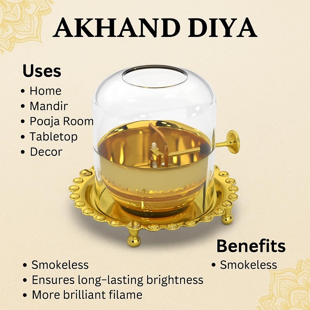 Akhand Diya Lamp with Adjustable Wick & Glass 🪔 OFFER TODAY